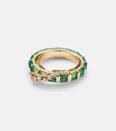 Ananya Scatter 18kt Gold Ring With Emeralds And Diamonds