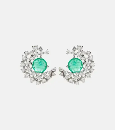 Ananya Scatter 18kt White Gold Earrings With Diamonds And Emeralds In Silver