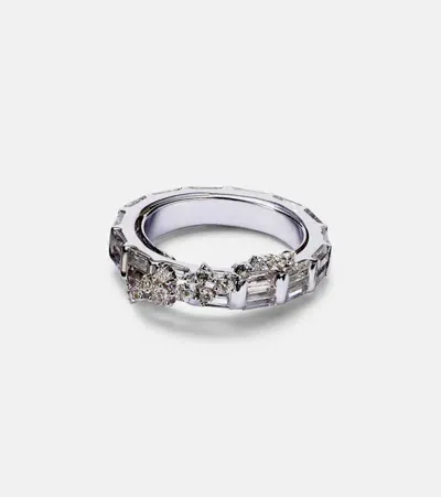 Ananya Scatter 18kt White Gold Ring With Sapphires And Diamonds In Silver