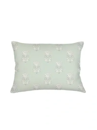 Anaya Block Print Linen Pillow Down Alternative Insert In Mint Green