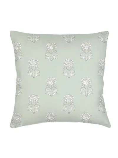 Anaya Block Print Linen Pillow Down Insert In Mint Green