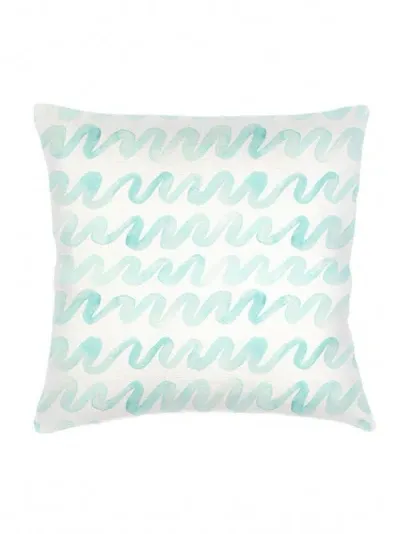 Anaya Watercolor Waves Linen Euro Pillow 26x26 Down Insert In Aqua