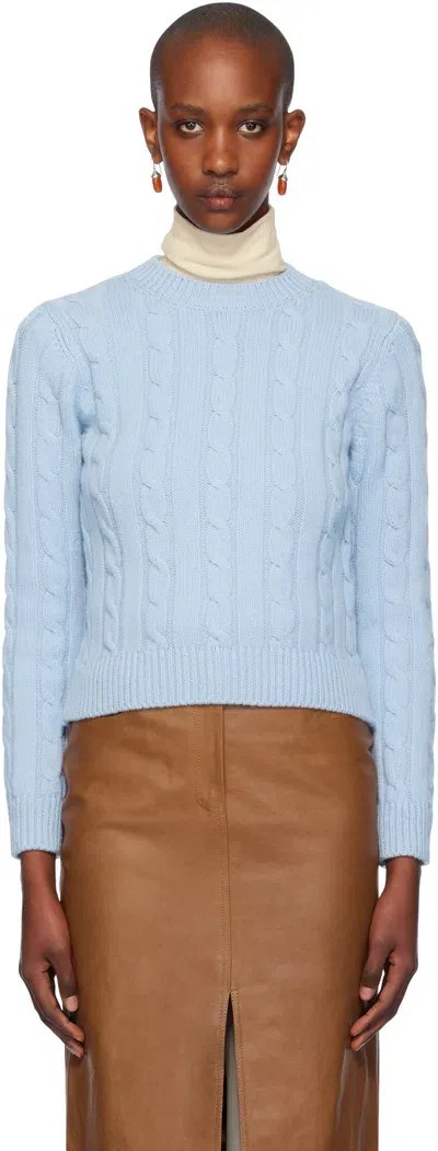 And-daughter Blue Carrow Cable Crewneck Sweater In Pale Blue