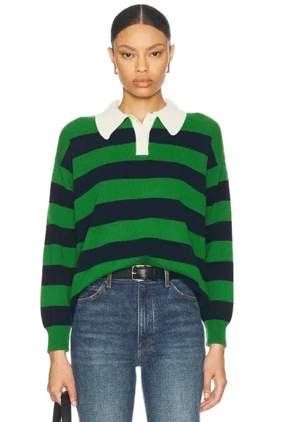 And-daughter Edith Stripe Polo Sweater In Pagoda Green & Navy