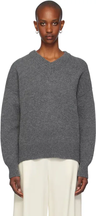 And-daughter Gray Balla Slouch V-neck Sweater In Derby Grey