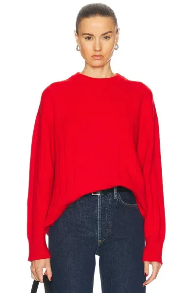 And-daughter Mock Rib Crewneck Long Sweater In Red