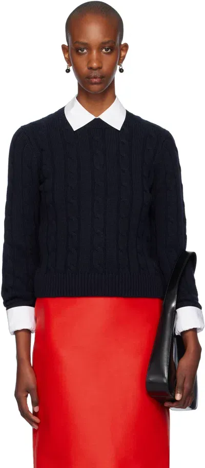 And-daughter Navy Carrow Cable Crewneck Sweater