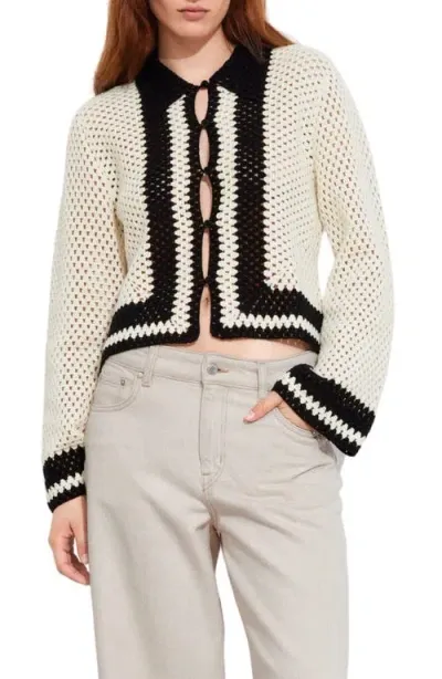 & Other Stories Cotton Crochet Cardigan In Off White/black Contrast