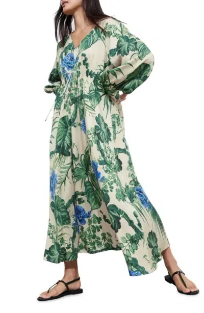 & Other Stories Floral Long Sleeve Satin Midi Dress In Aop Della