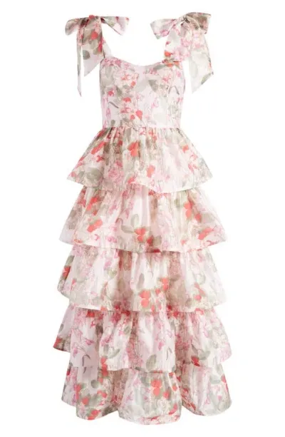 & Other Stories Floral Tie Strap Tiered Midi Dress In Brinkley Aop