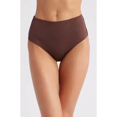 & Other Stories High Waist Rib Bikini Bottoms In Brown Dark