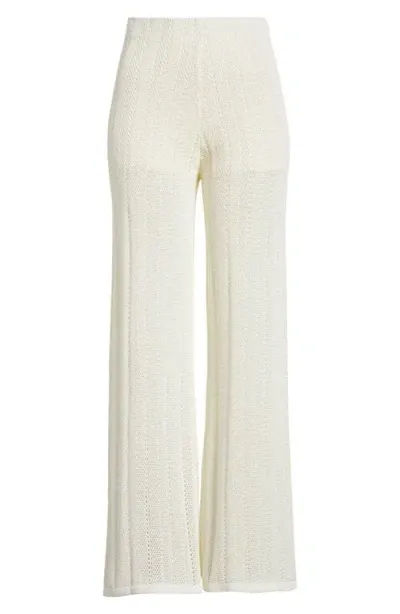 & Other Stories Open Knit Slim Fit Straight Leg Pants In White Dusty Light