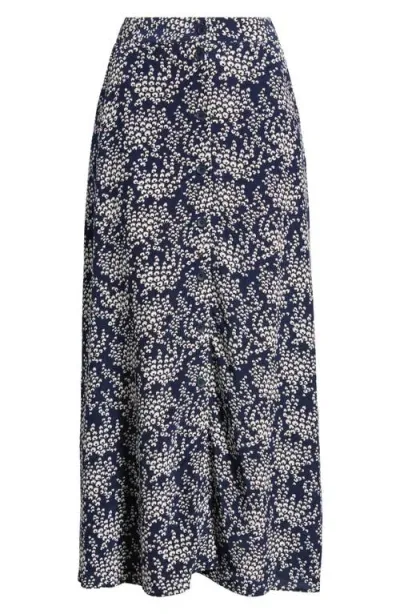 & Other Stories Print Button Front Maxi Skirt In Blue Dark