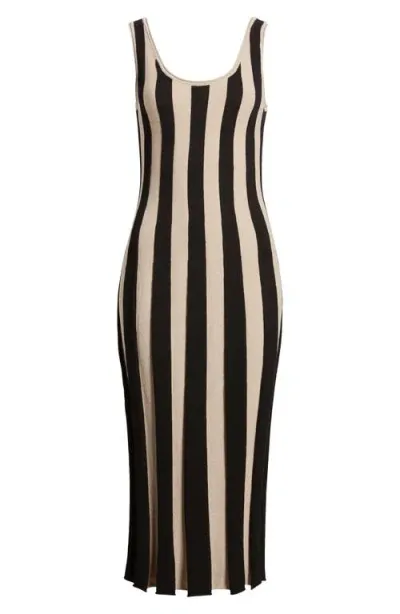 & Other Stories Rib Sleeveless Midi Sweater Dress In Black/beige Stripes