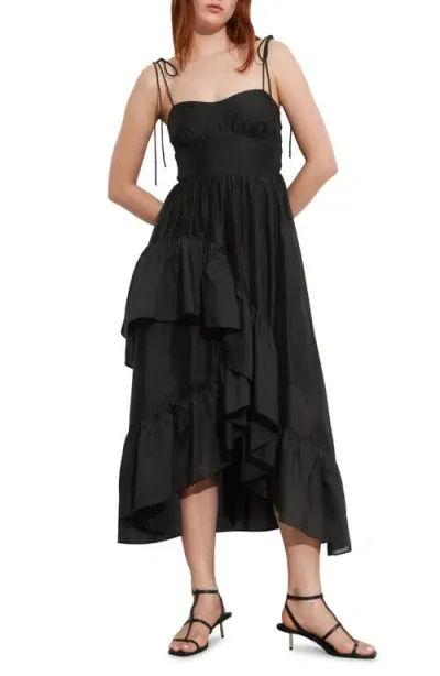 & Other Stories Tiered High-low Midi Dress In Black Dark