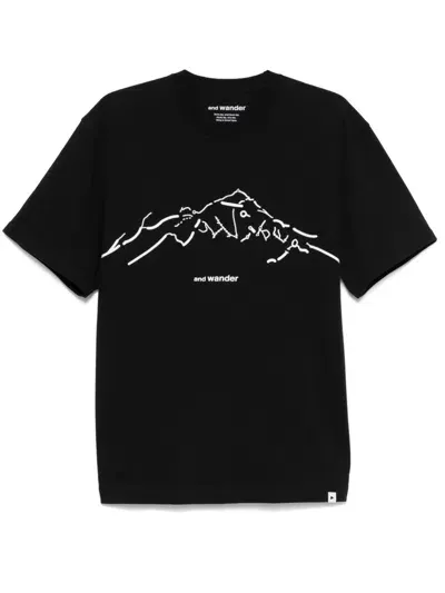 And Wander Abstract-print T-shirt In Black