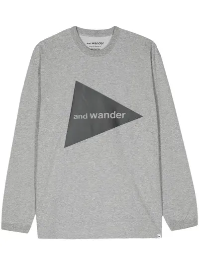 And Wander Logo-print T-shirt In Grey