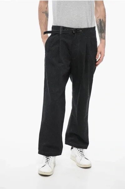 And Wander Maison Kitsune Double-pleat Pants With Industrial Belt In Black