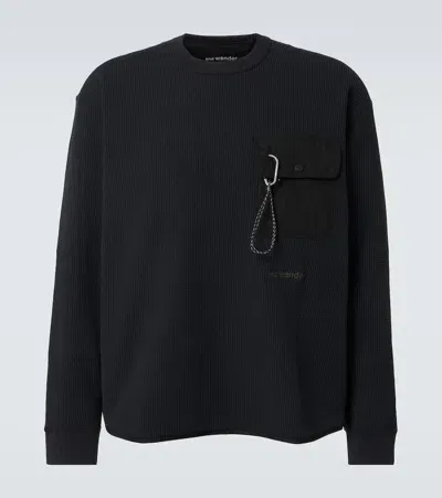 And Wander Pe Waffle-knit Sweater In Black