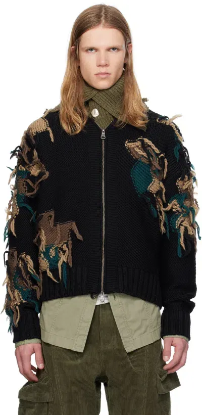 Andersson Bell Black New Camouflage Zip-up Cardigan