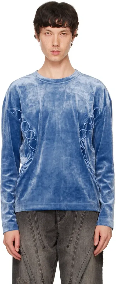 Andersson Bell Blue Velvet Lace-up Sweater