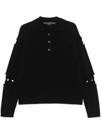 Andersson Bell Cutout Polo Sweater In Black