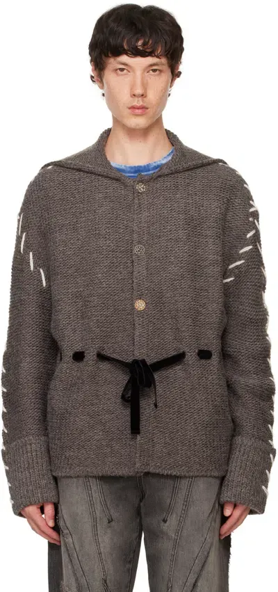 Andersson Bell Gray Charlie Big Collar Chunky Cardigan In Grey