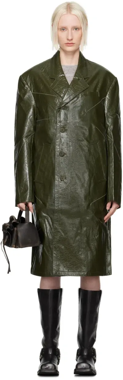 Andersson Bell Green Mauer Faux-leather Coat In Khaki