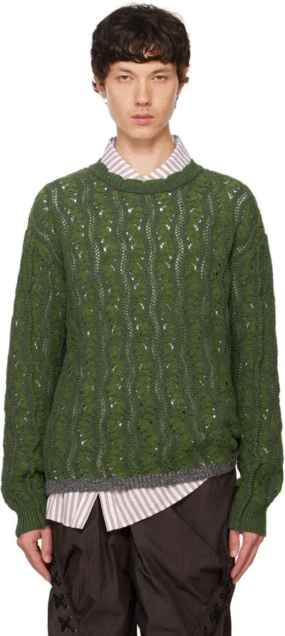 Andersson Bell Green Two-tone Wave Sweater In Khaki