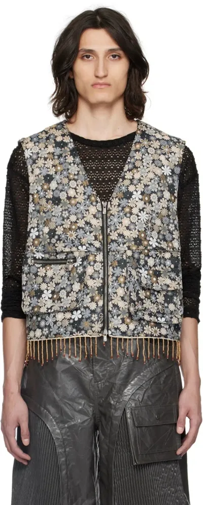 Andersson Bell Multicolor Flower Vest In Beige & Black