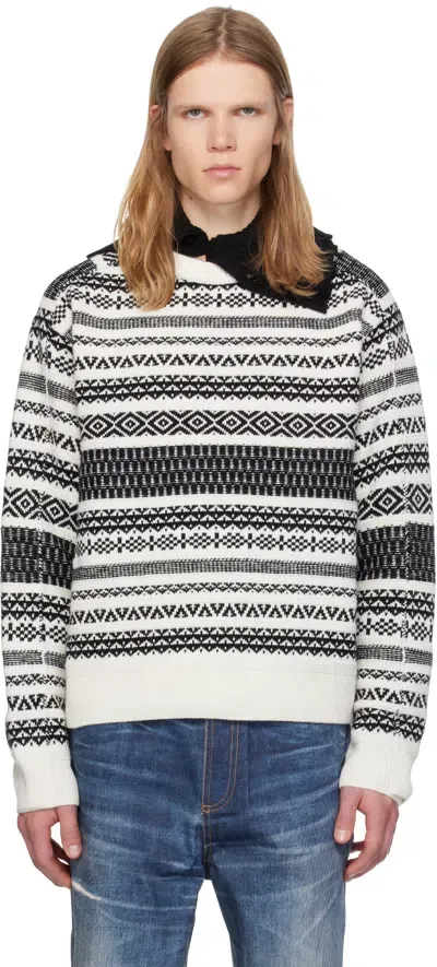 Andersson Bell White & Black Nordic Crewneck Sweater In Ecru