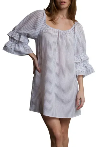 Andine Romande Ravello Pinstripe Cotton Nightgown In White And Black