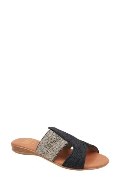 Andre Assous Noor Raffia Slide Sandal In Black/beige