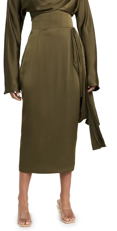 Andrea Iyamah Ido Drape Midi Skirt Olive