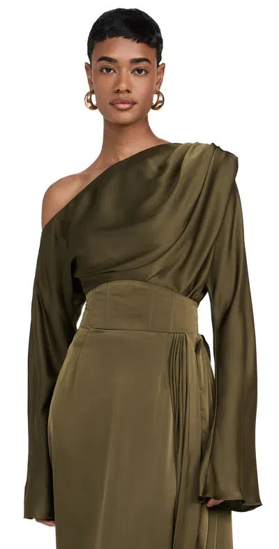 Andrea Iyamah Mati Off Shoulder Bodysuit Olive