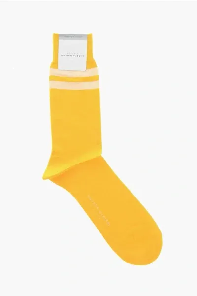 Andrea Mariani Solid Color Cotton Blend Socks With Contrasting Detail In Yellow