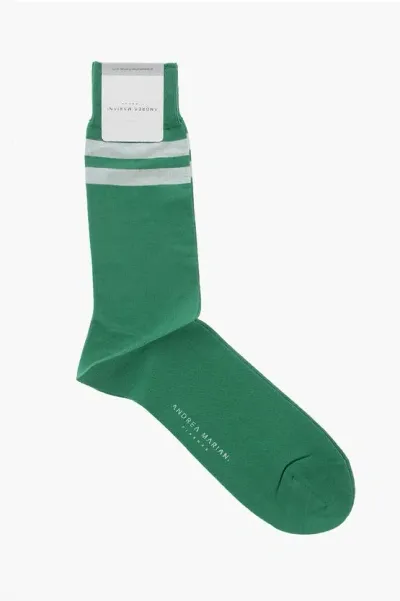 Andrea Mariani Solid Color Cotton Blend Socks With Contrasting Detail In Green