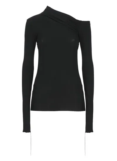 Andrea Ya'aqov Ribbed Asymmetric-neck Top In Black