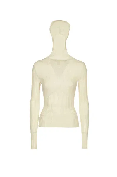 Andreädamo Ribbed Knit Hoodie Top In White