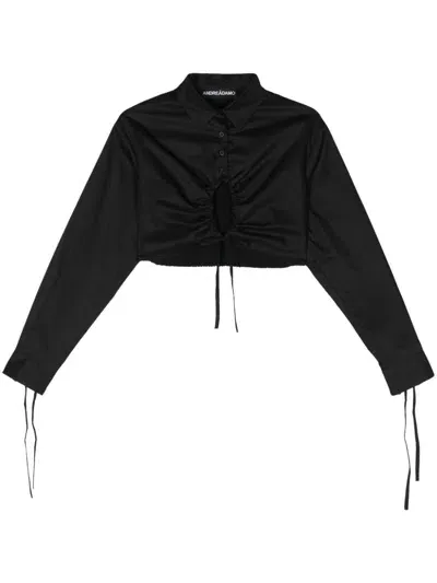 Andreädamo Black Gathered Cropped Shirt