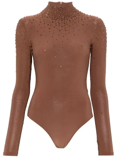 Andreädamo Crystal-embellished Bodysuit In Brown