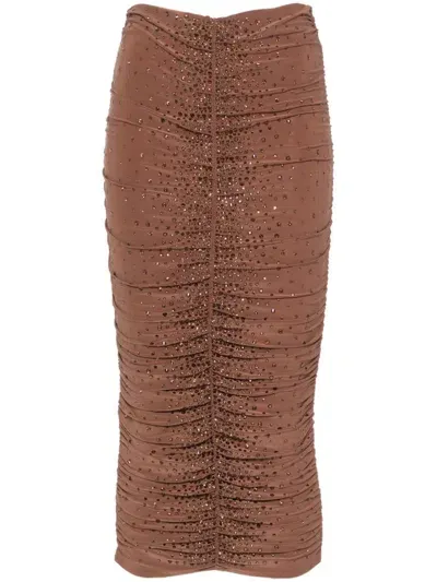 Andreädamo Crystal-embellished Midi Skirt In Brown