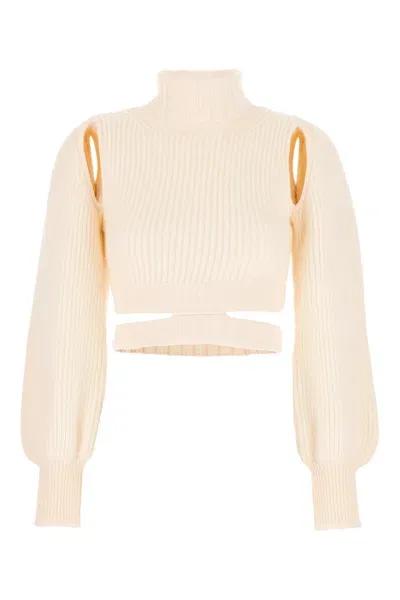 Andreädamo Ivory Stretch Wool Blend Sweater In 0474