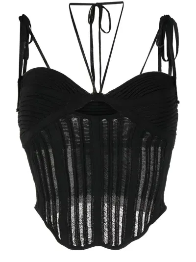 Andreädamo Ribbed-knit Corset Top In Black