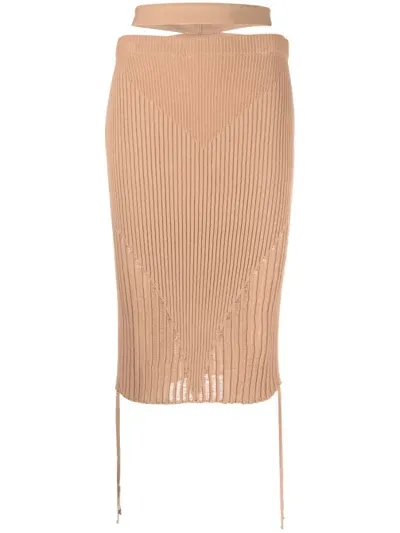 Andreädamo Ribbed-knit Pencil Skirt In Neutrals