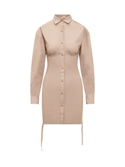 Andreädamo Andreādamo Ribbed Midi Dress In Beige