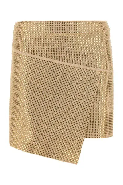 Andreädamo Embellished Viscose Blend Mini Skirt In Golden