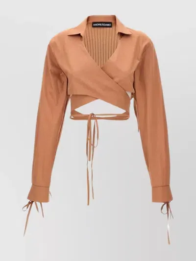 Andreädamo Andreādamo 'criss Cross' Cropped Shirt In Beige