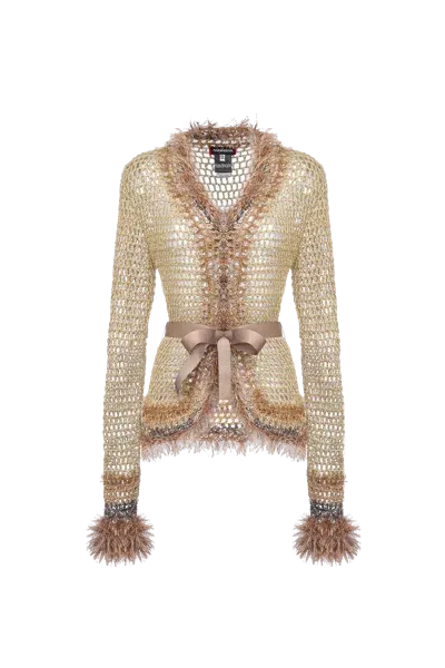 Andreeva Brown Handmade Knit Cardigan In Gold/brown