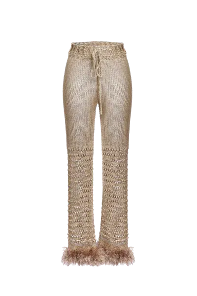 Andreeva Brown Handmade Knit Pants In Gold/brown